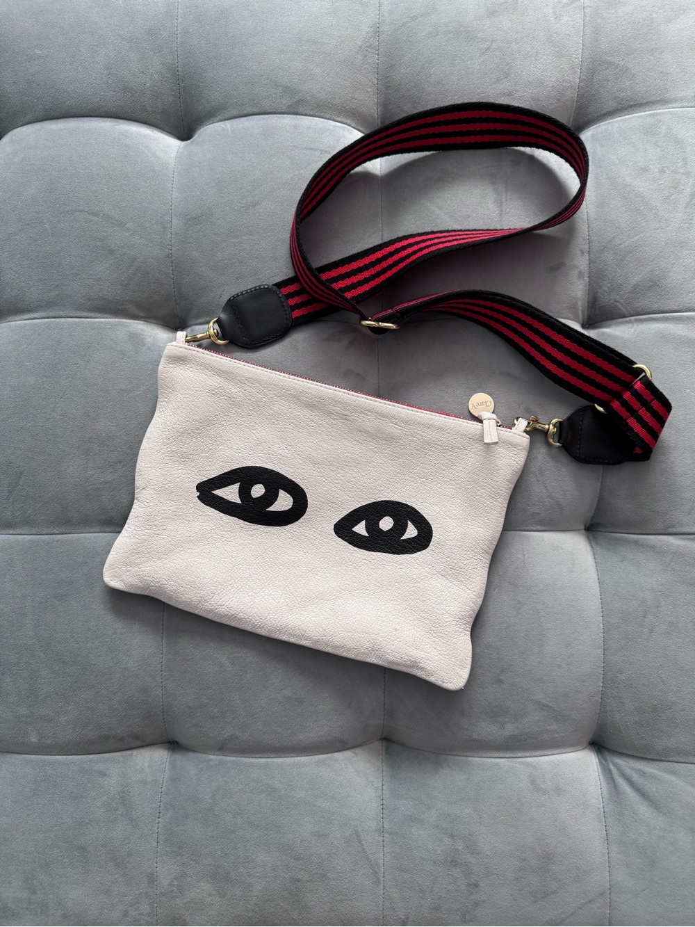 CLARE V Eyes White Leather Flat Clutch with Tabs - Picture 3 of 13